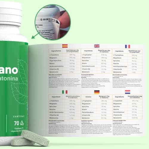 Triptófano Natural con Melatonina y Espirulina + Magnesio y Vitaminas B6 B5 B3 | Fórmula para Mejorar el Sueño, la tranquilidad y Aumentar la Energía, el Bienestar y la Concentración 4 1707549648 45 Triptofano Natural con Melatonina y Espirulina Magnesio y Vitaminas