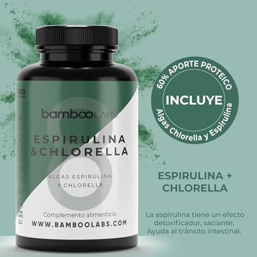 Bamboo Labs - Espirulina y Chlorella 180 Capsulas, 1800 mg por Dosis Diaria, Comprimidos Veganos de Alga Spirulina + Clorella, Refuerzo del Sistema Inmunitario y Recuperación Muscular 1 1708148118 764 Bamboo Labs Espirulina y Chlorella 180 Capsulas 1800 mg