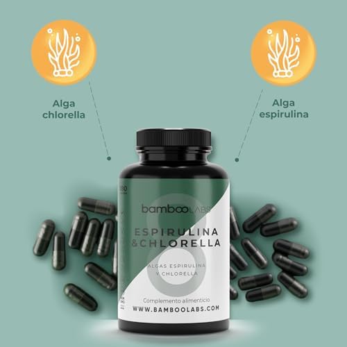 Bamboo Labs - Espirulina y Chlorella 180 Capsulas, 1800 mg por Dosis Diaria, Comprimidos Veganos de Alga Spirulina + Clorella, Refuerzo del Sistema Inmunitario y Recuperación Muscular 3 1708148119 201 Bamboo Labs Espirulina y Chlorella 180 Capsulas 1800 mg