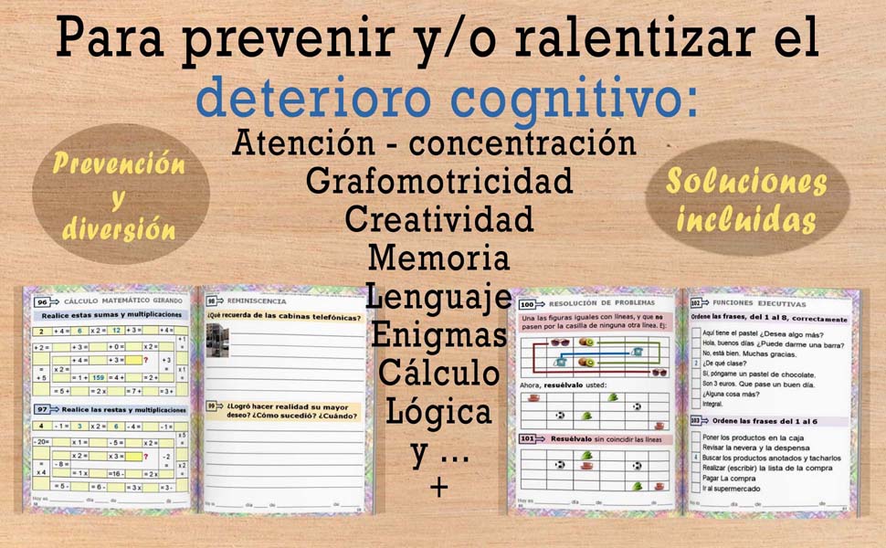 LIBRO CON 180 EJERCICIOS MENTALES COGNITIVOS PARA PERSONAS MAYORES |Actividades para mejorar las funciones cognitivas | Entrena tu Mente: Memoria, ... Cognitiva para Adultos y Personas Mayores) 7 cuaderno para ancianos,libro para personas mayores,regalo para ancianos,libro alzheimer, demencia