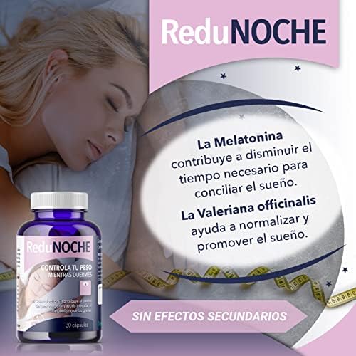 Redunoche - 30 cápsulas - Elimina la grasa mientras duermes - Adelgazante nocturno con Forskolina, Melatonina y Valeriana - Bote con 30 cápsulas - 1 al dia 3 1708274543 201 Redunoche 30 capsulas Elimina la grasa mientras duermes