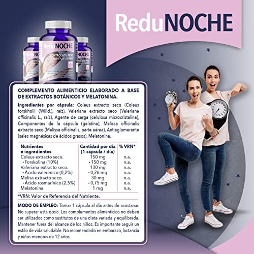 Redunoche - 30 cápsulas - Elimina la grasa mientras duermes - Adelgazante nocturno con Forskolina, Melatonina y Valeriana - Bote con 30 cápsulas - 1 al dia 4 1708274543 245 Redunoche 30 capsulas Elimina la grasa mientras duermes