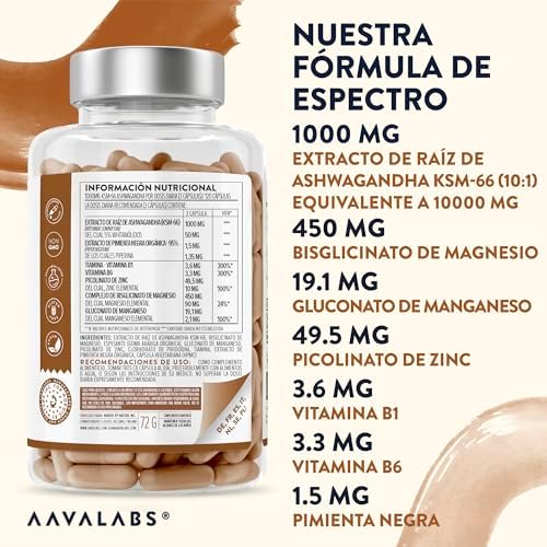 Ashwagandha KSM-66 1000mg (Extracto 10:1 Equivalente a 10,000mg por Porción) - 5% de Withanólidos - con Magnesio, Manganeso, Zinc y Vitamina B6, B1-120 Aswaghanda Capsulas 2 1708425906 975 Ashwagandha KSM 66 1000mg Extracto 101 Equivalente a 10000mg por Porcion