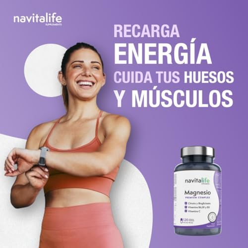 Magnesio puro. Citrato de magnesio 1545 mg + Bisglicinato de magnesio 600 mg + Vitamina C, B6, B1, B5. Reduce Cansancio y Fatiga. Alivia el dolor articular y muscular. 120 cápsulas vegetales. 1 1708438326 427 Magnesio puro Citrato de magnesio 1545 mg Bisglicinato de