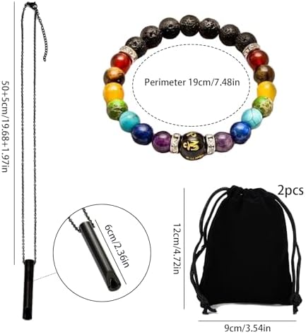 4 Piezas Collar de Respiración Set, Collar de Silbato Acero Inoxidable con Pulseras de Aceites Esenciales y Bolsas con CordóN, Collar Consciente, Collar de Ansiedad para Mujeres Hombres 1 1708555790 158 4 Piezas Collar de Respiracion Set Collar de Silbato Acero