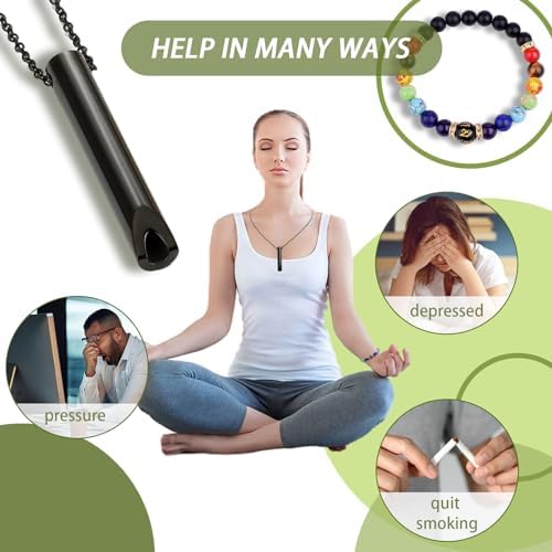 4 Piezas Collar de Respiración Set, Collar de Silbato Acero Inoxidable con Pulseras de Aceites Esenciales y Bolsas con CordóN, Collar Consciente, Collar de Ansiedad para Mujeres Hombres 3 1708555791 788 4 Piezas Collar de Respiracion Set Collar de Silbato Acero