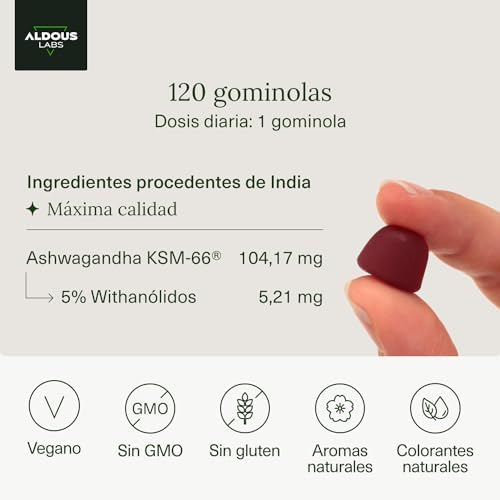 Ashwagandha Gominolas | 120 Gummies sabor Cereza | Ashwagandha KSM-66 | Withania Somnífera | Relajación Natural y Bienestar | Energía y Vitalidad | Para los amantes de las gominolas 2 1708759542 124 Ashwagandha Gominolas 120 Gummies sabor Cereza Ashwagandha KSM 66