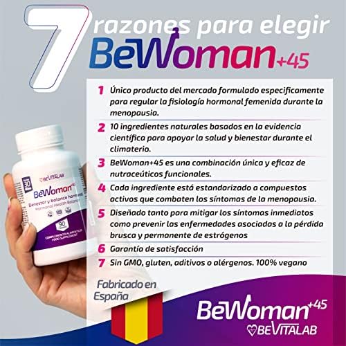 BeWoman+45 | Mejora los Síntomas de la Menopausia | Vientre Plano | Control de los Sofocos | Alivia la Hinchazón Abdominal | Con Ashwagandha | Ingredientes Naturales | Fabricado en España 3 1708826269 521 BeWoman45 Mejora los Sintomas de la Menopausia Vientre