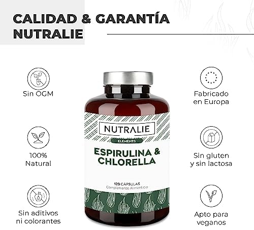 Espirulina & Chlorella 1800mg - Potente Efecto Saciante y Detox - Máxima Energía y Fuerza, Reduce Cansancio y Fatiga - Spirulina Pura 100% Vegana | 180 Cápsulas Nutralie 3 1708838635 80 Espirulina Chlorella 1800mg Potente Efecto Saciante y