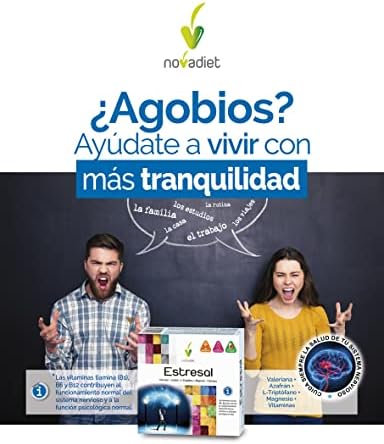 Novadiet - ESTRESAL Cápsulas con Valeriana, Azafrán, L-Triptofano, Magnesio, Vitaminas, Ayuda a Modular la Ansiedad y el Estrés, Situación de Tristeza, Apatía, Épocas de Agobio y Nervios – 60 Cápsulas 5 1709195655 330 Novadiet ESTRESAL Capsulas con Valeriana Azafran L Triptofano Magnesio Vitaminas