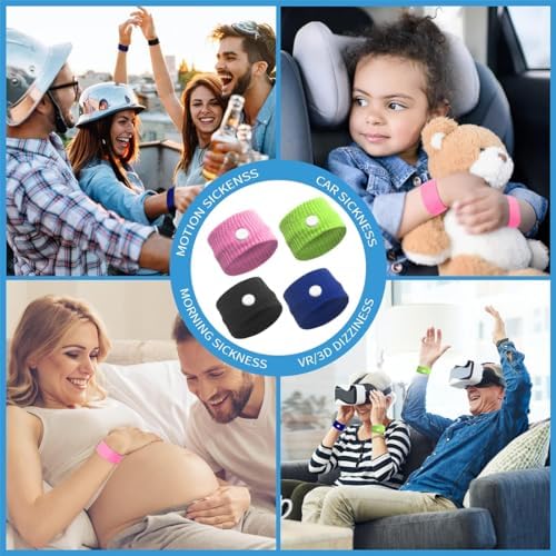 EODKSE Set de 4 Pulseras contra el mareo con acupresión para náuseas, antináuseas y mareo en Coche, Accesorio para ansiedad y náuseas matutinas, Apto para niños y Adultos, 5 1709490430 271 EODKSE Set de 4 Pulseras contra el mareo con acupresion
