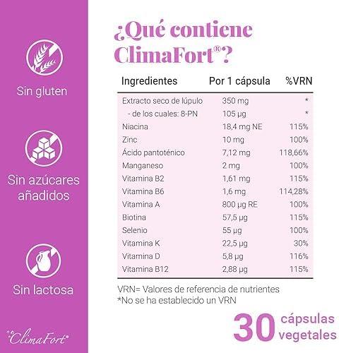 ClimaFort Complemento Alimenticio para Menopausia - 30 Cápsulas - Suplemento para aliviar los sofocos, cambios de humor o insomnio 4 1709804490 294 ClimaFort Complemento Alimenticio para Menopausia 30 Capsulas Suplemento