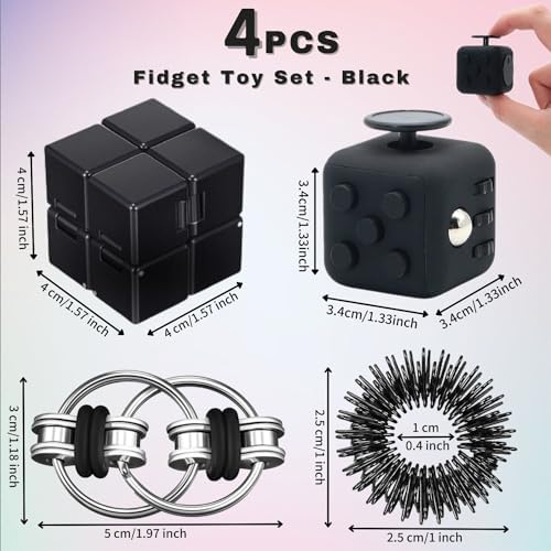 Steemjoey Juego de 4 Juguetes Fidget Set, Antiestrés Stress Cube Infinity Cube Juego De Cadena Flippy Anillo de Acupresión, Alivia el estrés Reductor Add para Adultos Niños Ansiedad Autismo (Negro) 1 1709817252 533 Steemjoey Juego de 4 Juguetes Fidget Set Antiestres Stress Cube