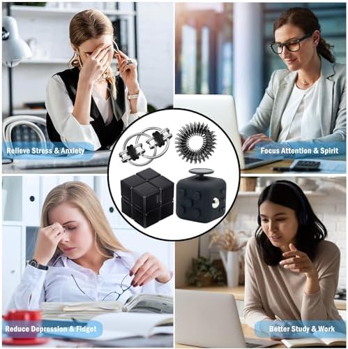 Steemjoey Juego de 4 Juguetes Fidget Set, Antiestrés Stress Cube Infinity Cube Juego De Cadena Flippy Anillo de Acupresión, Alivia el estrés Reductor Add para Adultos Niños Ansiedad Autismo (Negro) 6 1709817253 160 Steemjoey Juego de 4 Juguetes Fidget Set Antiestres Stress Cube