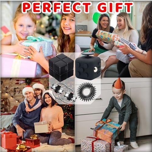 Steemjoey Juego de 4 Juguetes Fidget Set, Antiestrés Stress Cube Infinity Cube Juego De Cadena Flippy Anillo de Acupresión, Alivia el estrés Reductor Add para Adultos Niños Ansiedad Autismo (Negro) 7 1709817253 165 Steemjoey Juego de 4 Juguetes Fidget Set Antiestres Stress Cube
