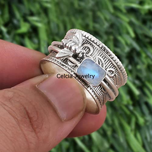 1709890872 390 Anillo giratorio de piedra lunar genuina plata de ley 925