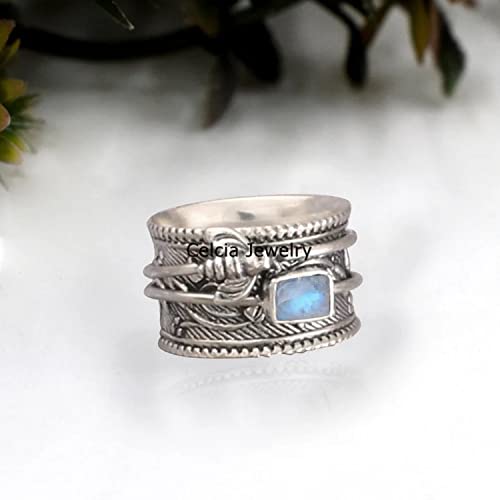 1709890872 516 Anillo giratorio de piedra lunar genuina plata de ley 925