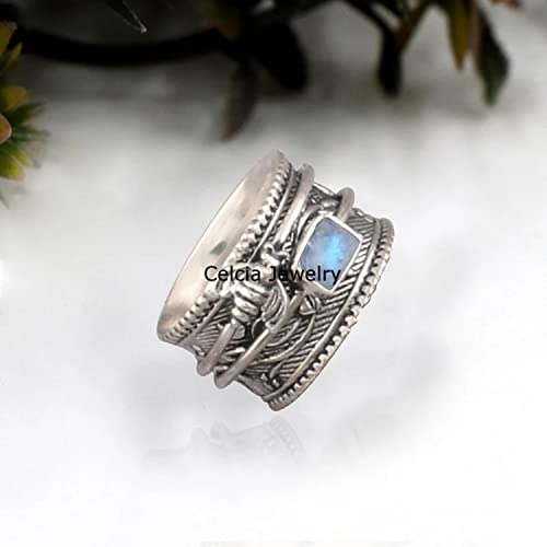 1709890872 60 Anillo giratorio de piedra lunar genuina plata de ley 925