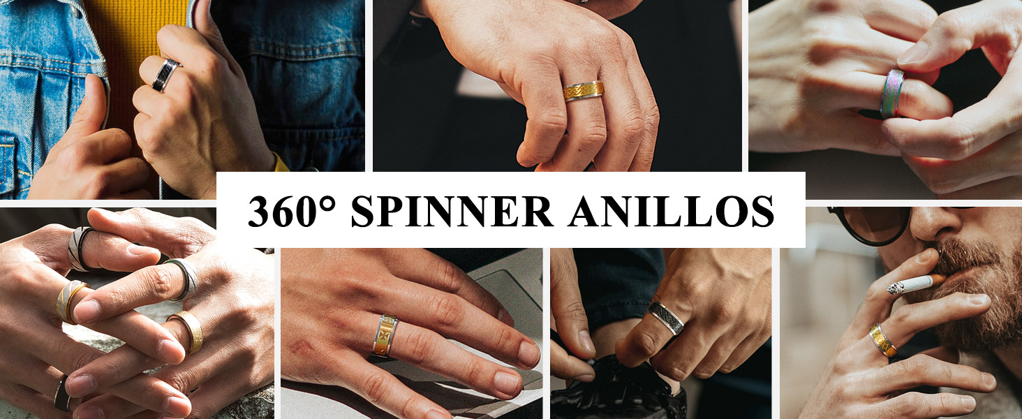 Richsteel Antiestrés Anillos Banda Giratoria, Spinner Anillo para Ansiedad con Brillantes/Cruces/Estrellas David/Nudos Celta, Acero Inoxidable/Dorado/Negro, Tallas Variadas 12 anillos giratorios
