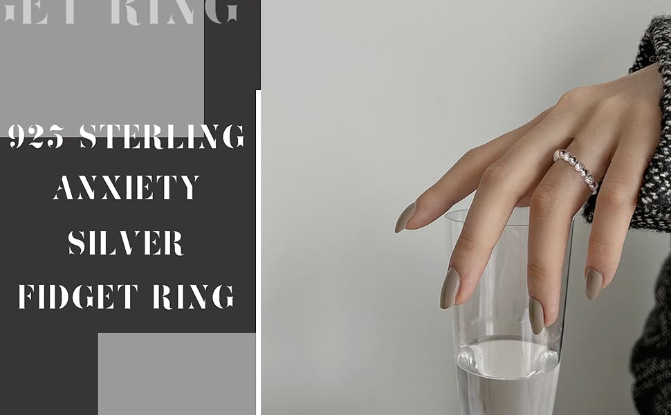 ORAZIO Anillo de Plata de ley 925 con Cuentas Esmeriladas Anillos de Ansiedad Para Ansiedad Anillo de Apilamiento Para Ansiedad Banda de Estrés Anillos de Ansiedad Para Mujeres y Hombres 10 Anillo de Plata de Ley 925