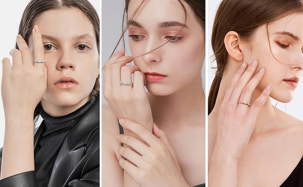 ORAZIO Anillo de Plata de ley 925 con Cuentas Esmeriladas Anillos de Ansiedad Para Ansiedad Anillo de Apilamiento Para Ansiedad Banda de Estrés Anillos de Ansiedad Para Mujeres y Hombres 12 Anillo de Plata de Ley 925