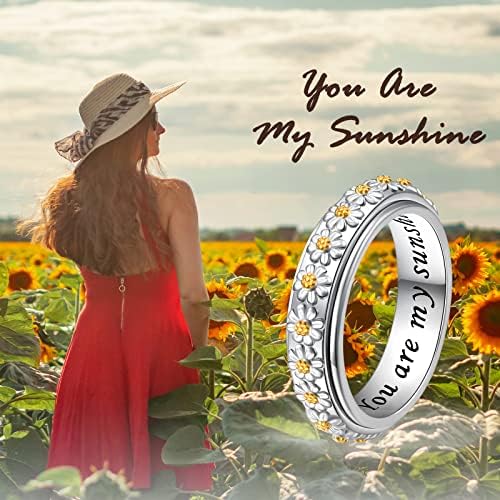 Anillo giratorio para aliviar la ansiedad con margaritas You Are My Sunshine Flower Fidget Anillo de plata de ley para TDAH y estrés para mujeres y niñas 4 1710345713 596 Anillo giratorio para aliviar la ansiedad con margaritas You Are
