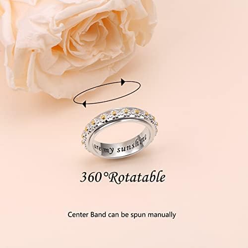 Anillo giratorio para aliviar la ansiedad con margaritas You Are My Sunshine Flower Fidget Anillo de plata de ley para TDAH y estrés para mujeres y niñas 2 1710345713 86 Anillo giratorio para aliviar la ansiedad con margaritas You Are