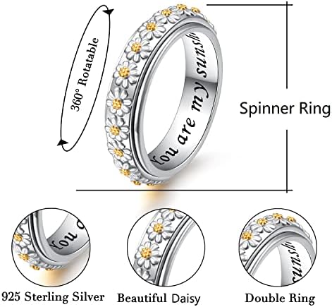 Anillo giratorio para aliviar la ansiedad con margaritas You Are My Sunshine Flower Fidget Anillo de plata de ley para TDAH y estrés para mujeres y niñas 5 1710345713 950 Anillo giratorio para aliviar la ansiedad con margaritas You Are