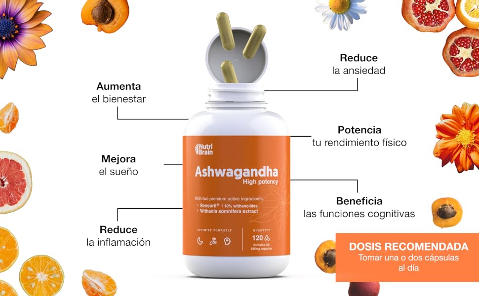 Ashwagandha Alta Potencia: Adaptógeno y Nootrópico con Sensoril® (10% Withanolidos) | Sueño Profundo, Bienestar General, Energía, Concentración | 4 Meses | 2x Más Concentrado que el KSM-66 13 Apoyo al sistema inmunológico