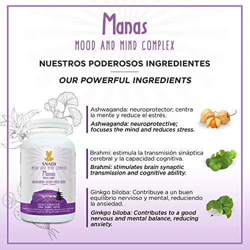 Adaptógenos: Aswhaganda, Brahmi y Ginkgo biloba l 120 capsulas - 600 mg I Sistema nervioso, estrés e Insomnio, calma la mente, focaliza. l Mood and mind complex. Vegano. MANAS - Snadi 2 1710723180 229 Adaptogenos Aswhaganda Brahmi y Ginkgo biloba l 120 capsulas