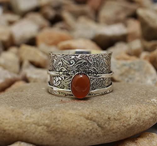 1710841557 560 Anillo giratorio ovalado de cornalina genuino anillo giratorio unico hecho