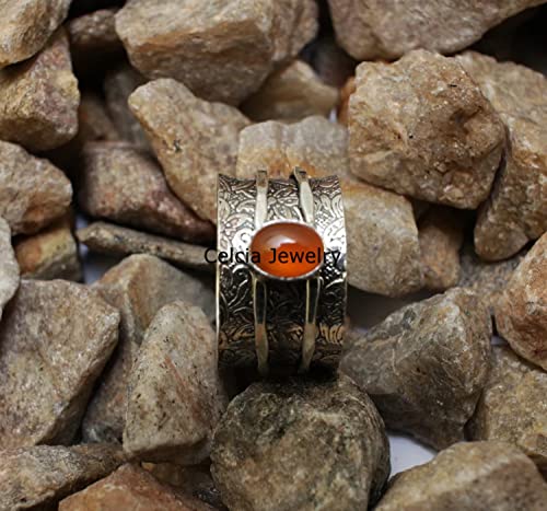 1710841558 45 Anillo giratorio ovalado de cornalina genuino anillo giratorio unico hecho