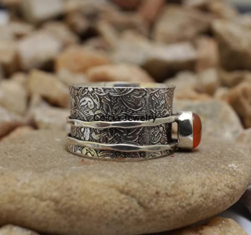 1710841558 495 Anillo giratorio ovalado de cornalina genuino anillo giratorio unico hecho