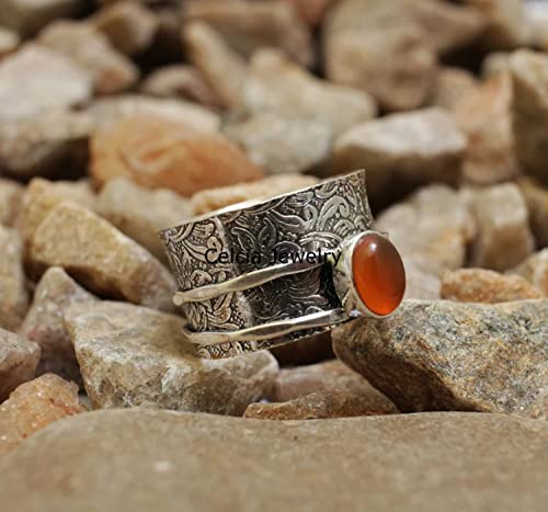 1710841558 995 Anillo giratorio ovalado de cornalina genuino anillo giratorio unico hecho