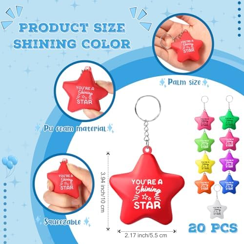 Otuuz 20 Bolas Antiestrés Motivacionales de Estrella Llavero de Bola de Estrés de Mano con Citas de Alivio Juguetes de Bolas de Ansiedad de Espuma Coloridas Alentadoras para Aliviar Estrés, 10 Colores 2 1710904714 845 Otuuz 20 Bolas Antiestres Motivacionales de Estrella Llavero de Bola