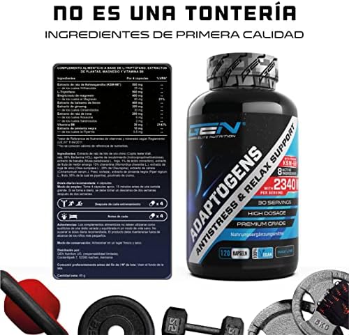 Adaptogene Complex - Apoyo antiestrés y de relajación con Ashwagandha de primera calidad (KSM-66®), L-triptófano, magnesio, toronjil, ginseng, extracto de raíz de rosa, vitamina B6-120 cápsulas 4 1711264889 444 Adaptogene Complex Apoyo antiestres y de relajacion con Ashwagandha