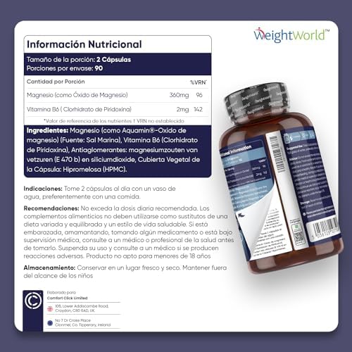 Magnesio Marino con Vitamina B6 de Alta Potencia 360mg, 180 Cápsulas - Suplemento Natural, Reduce el Cansancio, Para Correcta Función Nerviosa, Muscular, Psicológica y Metabólica 4 1711298497 221 Magnesio Marino con Vitamina B6 de Alta Potencia 360mg 180