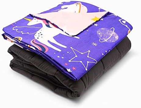 Happy Linen Company Manta con peso lavable para niños, diseño de unicornio, color morado, de 90 x 120 cm, para aliviar la gravedad, para terapia de ansiedad Happy Linen Company Manta con peso lavable para niños, diseño de unicornio, color morado, de 90 x 120 cm, para aliviar la gravedad, para terapia de ansiedad