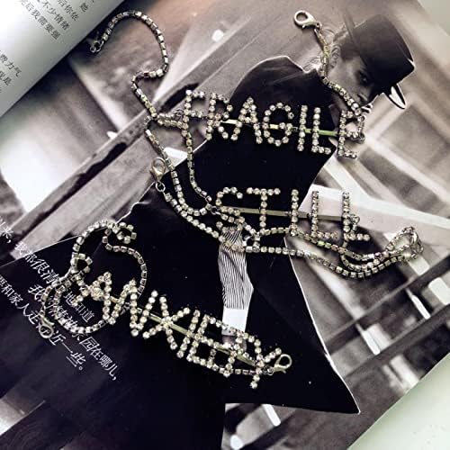 WSZJLN Chaleco Sexy para Mujer, Correa para el Hombro, Diamantes de imitación Brillantes, joyería para el Cuerpo, Letra frágil, todavía ansiedad, Camisola, Playa, Club Nocturno, Fiesta 4 1711493101 876 WSZJLN Chaleco Sexy para Mujer Correa para el Hombro Diamantes
