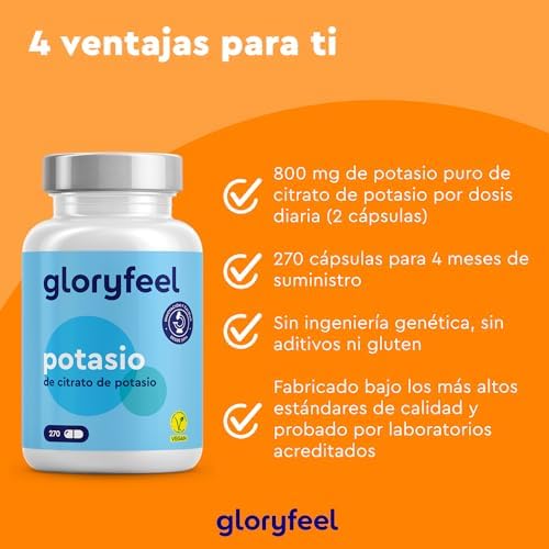 Potasio - 270 cápsulas - Altamente dosificado: 2446mg por dosis diaria, de los cuales 800mg son Potasio puro - Mineral esencial para la función muscular y la tensión arterial - 100% vegano 2 1711669380 271 Potasio 270 capsulas Altamente dosificado 2446mg por dosis