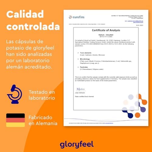 Potasio - 270 cápsulas - Altamente dosificado: 2446mg por dosis diaria, de los cuales 800mg son Potasio puro - Mineral esencial para la función muscular y la tensión arterial - 100% vegano 5 1711669381 861 Potasio 270 capsulas Altamente dosificado 2446mg por dosis