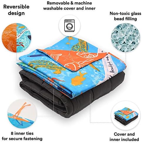 Happy Linen Company Manta con peso lavable para niños Ocean Friends Sealife azul de 7 libras, 90 x 120 cm, manta con peso y calma la gravedad, para terapia de ansiedad 2 1711783812 438 Happy Linen Company Manta con peso lavable para ninos Ocean