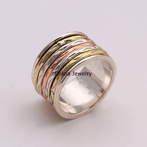 1711855467 418 Anillo de meditacion multibanda anillo giratorio de plata unico anillo