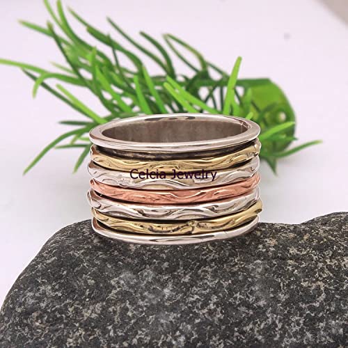 1711855467 576 Anillo de meditacion multibanda anillo giratorio de plata unico anillo