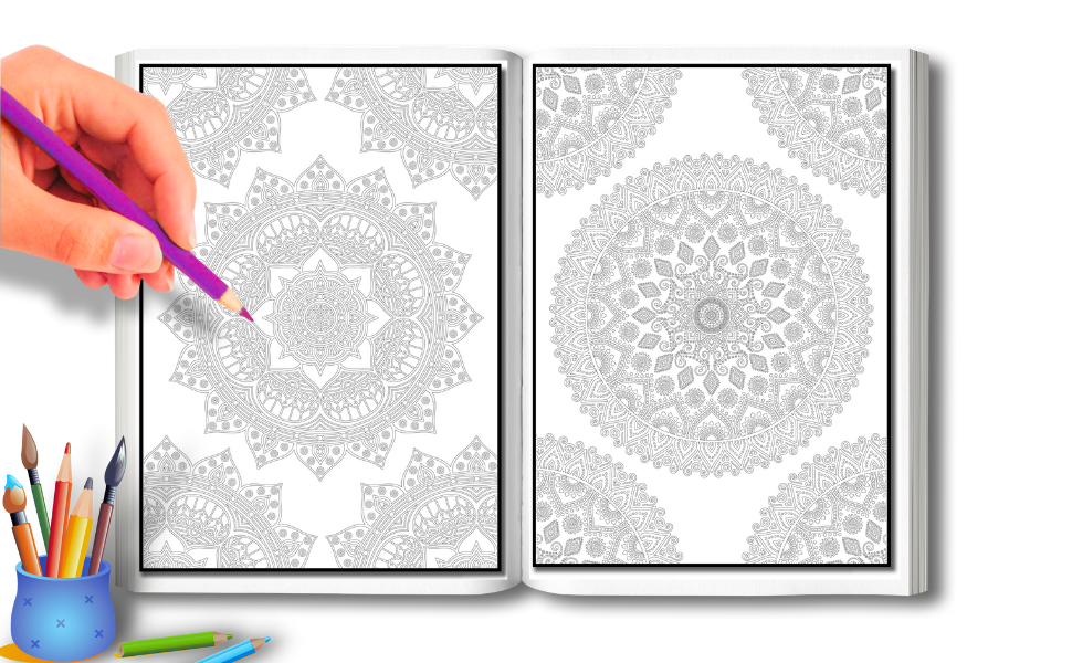 Mandala: Libro de Colorear para Adultos Relajación con 50 Diseños Únicos Mandalas y Patrones Originales (Actividad para Aliviar el Estrés y la Ansiedad) 7 Algunas Páginas del Interior de Este Libro