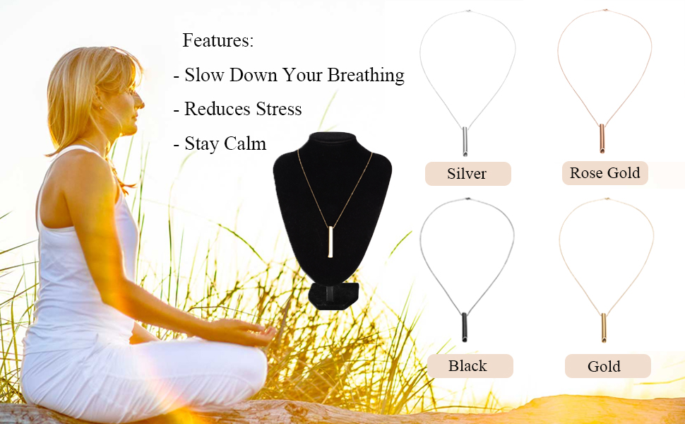 Collar Consciente para Aliviar el Estrés, Collar de Respiración Consciente de Acero Inoxidable Que Reduce el Estrés, Collar Portátil con Silbato de Ansiedad para Mujeres Y Hombres(Negro) 10 Collana Consapevole Antistress