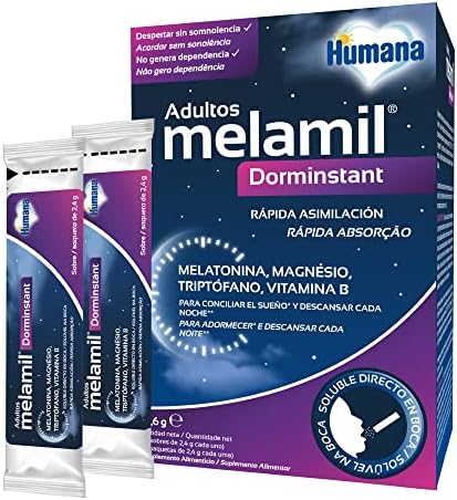 Humana Melamil Dorminstant Adolescentes y Adultos, Melatonina 99% pura, Triptófano, Magnesio y Vitaminas B3, B6, B5 y B12-24 sobres, Sueño Adolescentes y Adultos, Salud del sueño 1 1712487809 29 Humana Melamil Dorminstant Adolescentes y Adultos Melatonina 99 pura Triptofano