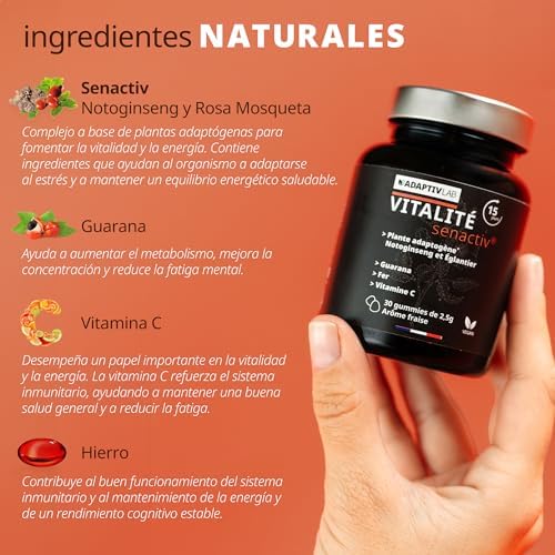 AdaptivLAB SENACTIV VITALIDAD 30 - Natural Antiestres Adultos Complementos Alimenticios con Vitamina C Hierro y Guarana - Vegano y Vegetariano Aroma Fresa Estrés Resist Gummies 2 1712741132 64 AdaptivLAB SENACTIV VITALIDAD 30 Natural Antiestres Adultos Complementos Alimenticios