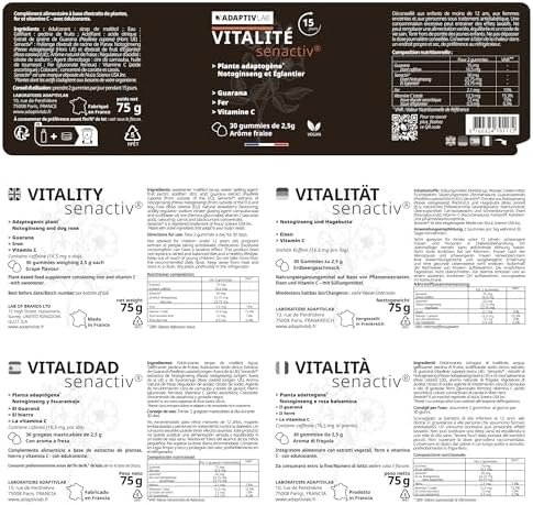 AdaptivLAB SENACTIV VITALIDAD 30 - Natural Antiestres Adultos Complementos Alimenticios con Vitamina C Hierro y Guarana - Vegano y Vegetariano Aroma Fresa Estrés Resist Gummies 6 1712741132 731 AdaptivLAB SENACTIV VITALIDAD 30 Natural Antiestres Adultos Complementos Alimenticios