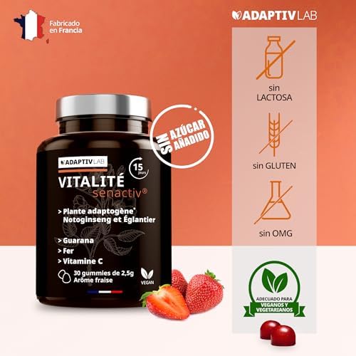 AdaptivLAB SENACTIV VITALIDAD 30 - Natural Antiestres Adultos Complementos Alimenticios con Vitamina C Hierro y Guarana - Vegano y Vegetariano Aroma Fresa Estrés Resist Gummies 3 1712741132 816 AdaptivLAB SENACTIV VITALIDAD 30 Natural Antiestres Adultos Complementos Alimenticios